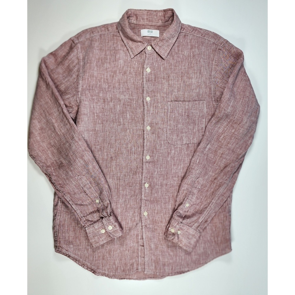 Uniqlo Men 100% Linen Button Shirt Size M Coastal Minimalist Resort